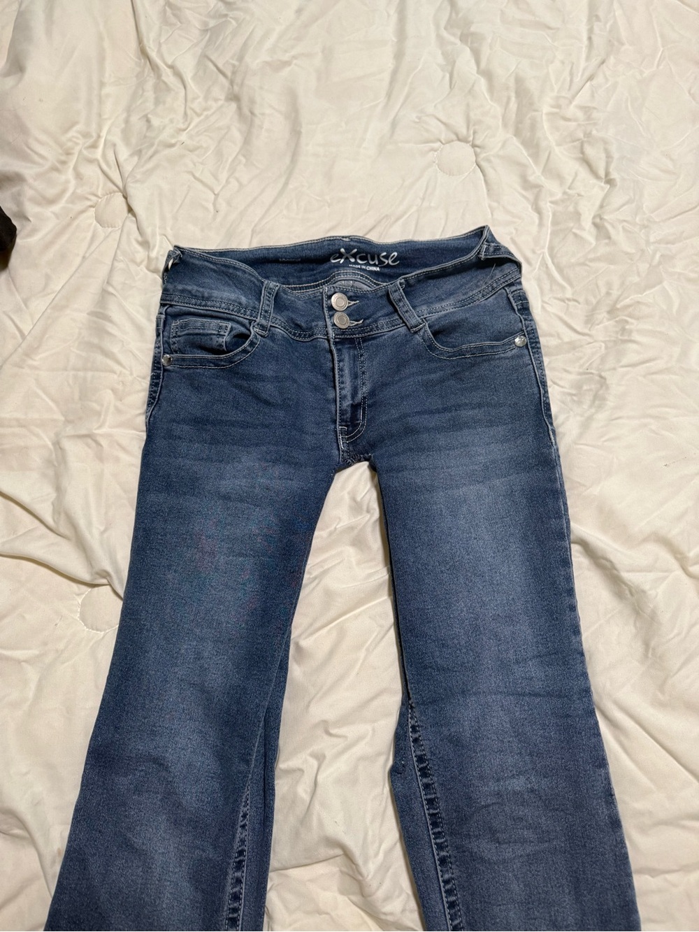 Excuse embroided low rise Dark Wash Bootcut Jeans - Dark Blue